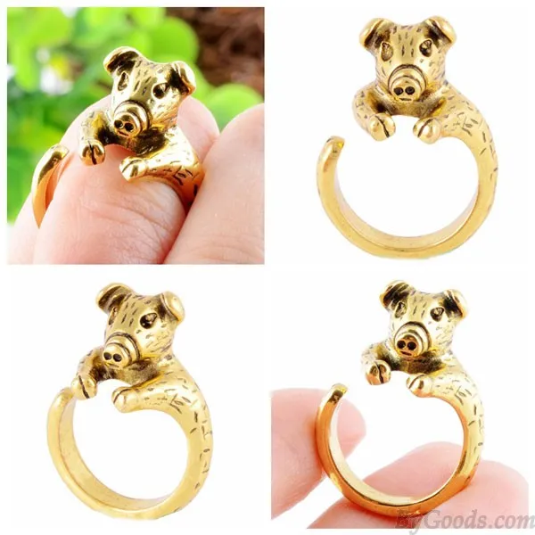 Animals Ring Lovely Piggy Golden Opening Ring
