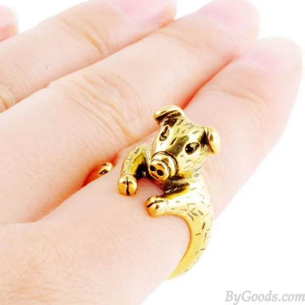 Animals Ring Lovely Piggy Golden Opening Ring