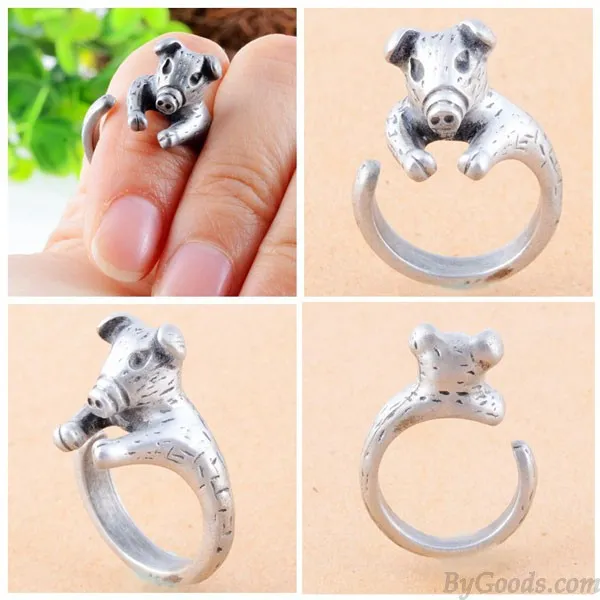 Animals Ring Lovely Piggy Golden Opening Ring