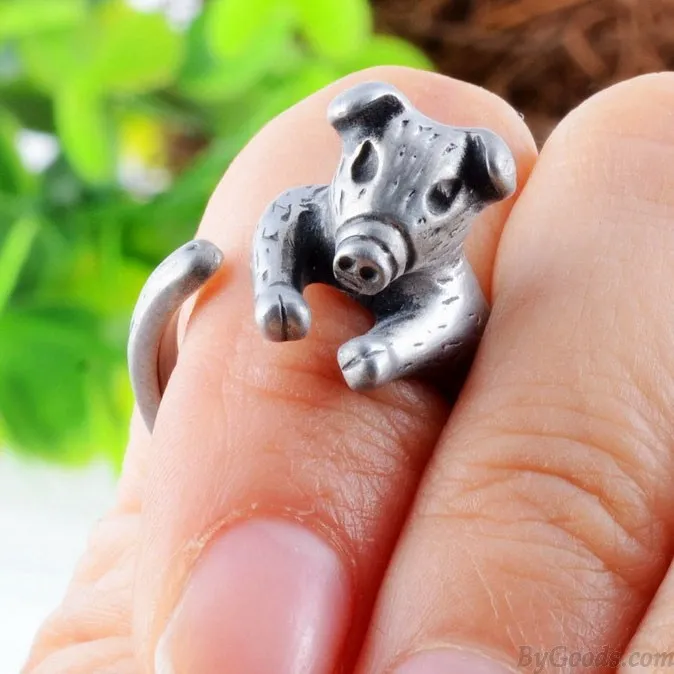 Animals Ring Lovely Piggy Golden Opening Ring