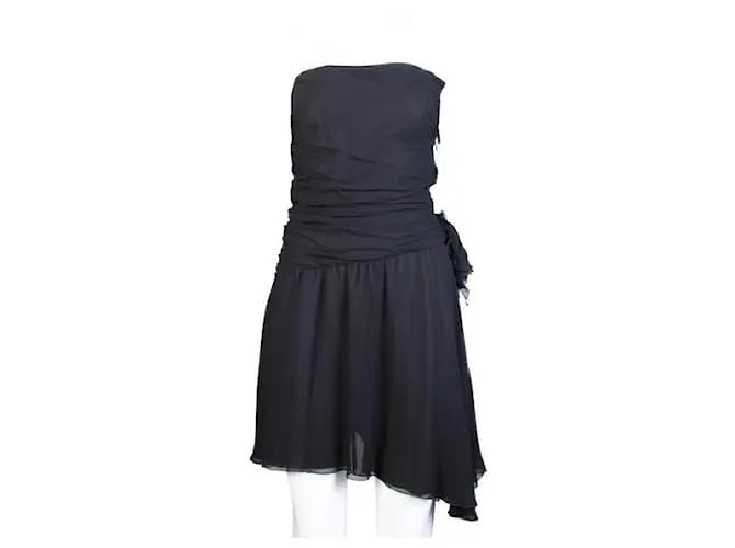 Autre Marque DISEÑADOR CONTEMPORÁNEO Vestido negro con corpiño drapeado 