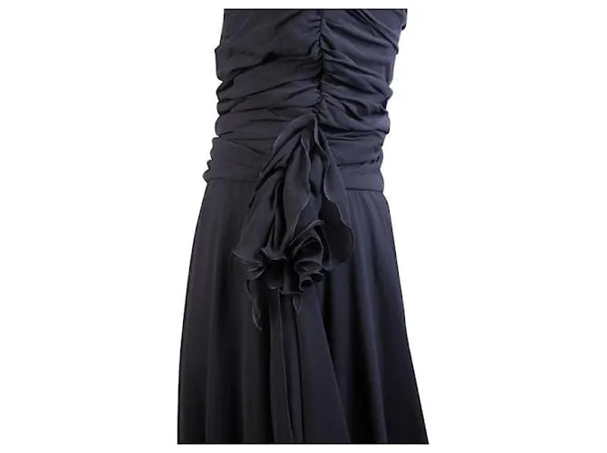 Autre Marque DISEÑADOR CONTEMPORÁNEO Vestido negro con corpiño drapeado 