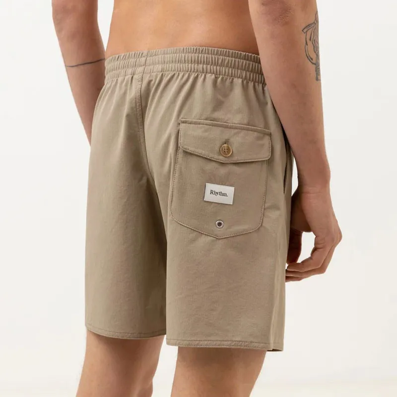Bermuda Rhythm: Textured Stretch Beach Short (Sand)
