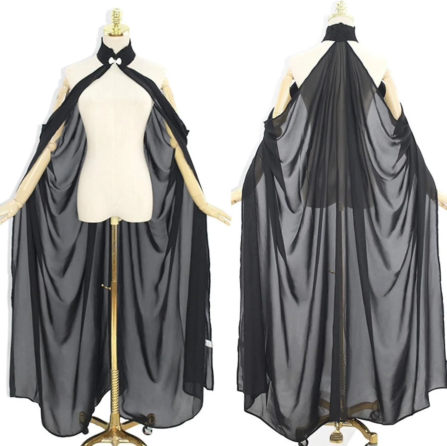 Black Chiffon Halloween Cloak, 56 Inches Long, Hoodless, Versatile and Durable
