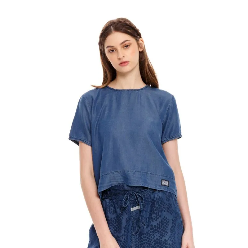 Camisa Manga Corta Denim Para Mujer