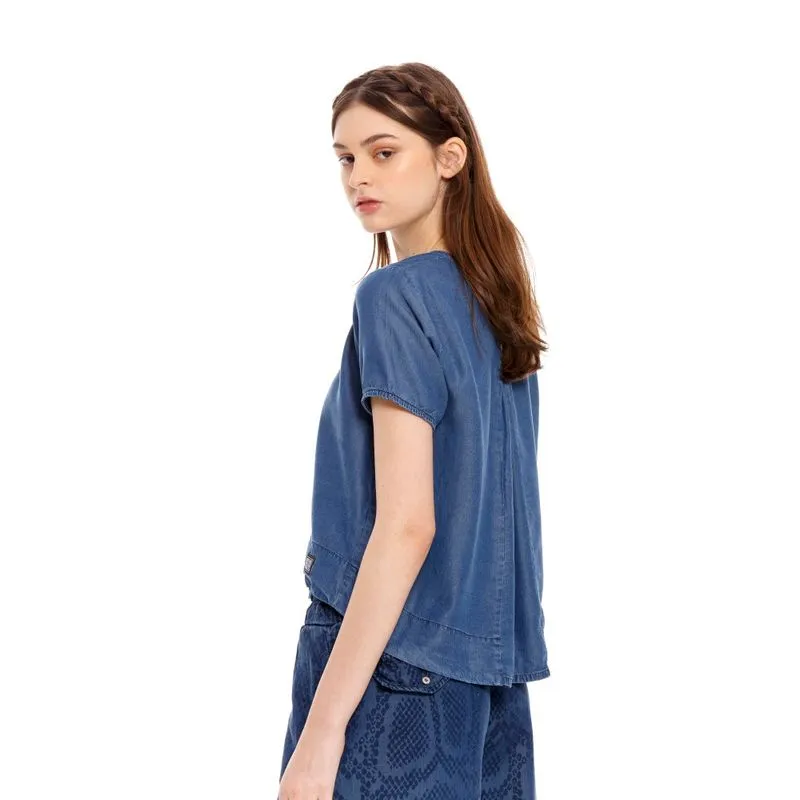 Camisa Manga Corta Denim Para Mujer