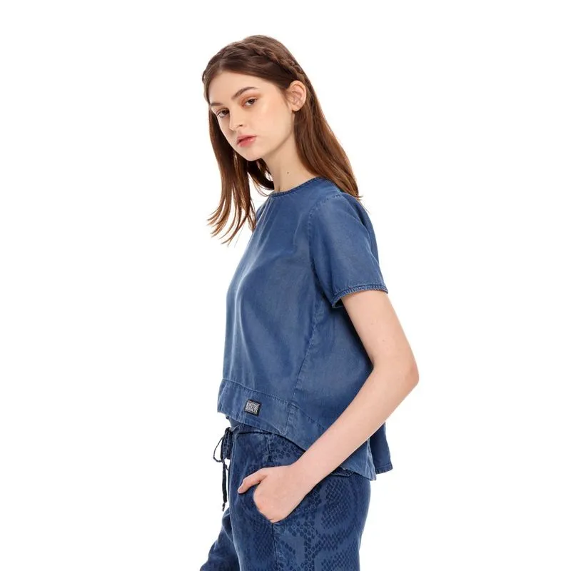 Camisa Manga Corta Denim Para Mujer