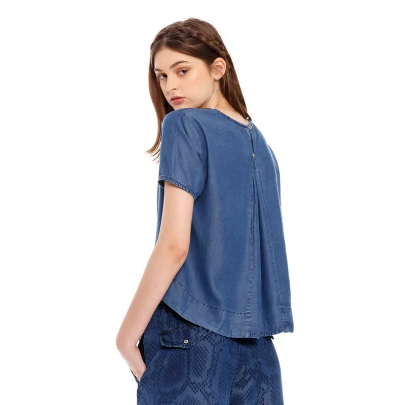 Camisa Manga Corta Denim Para Mujer