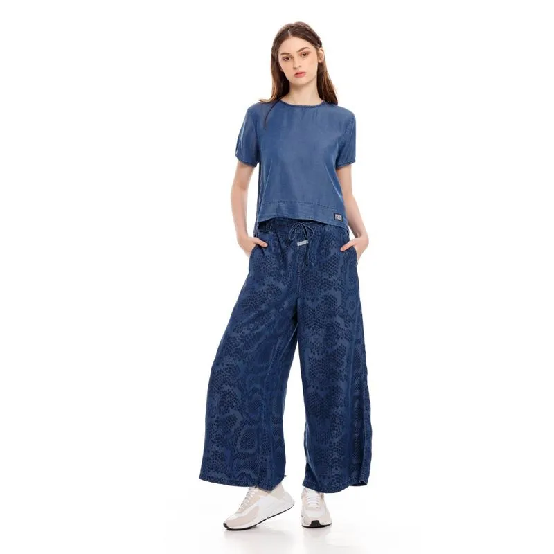 Camisa Manga Corta Denim Para Mujer