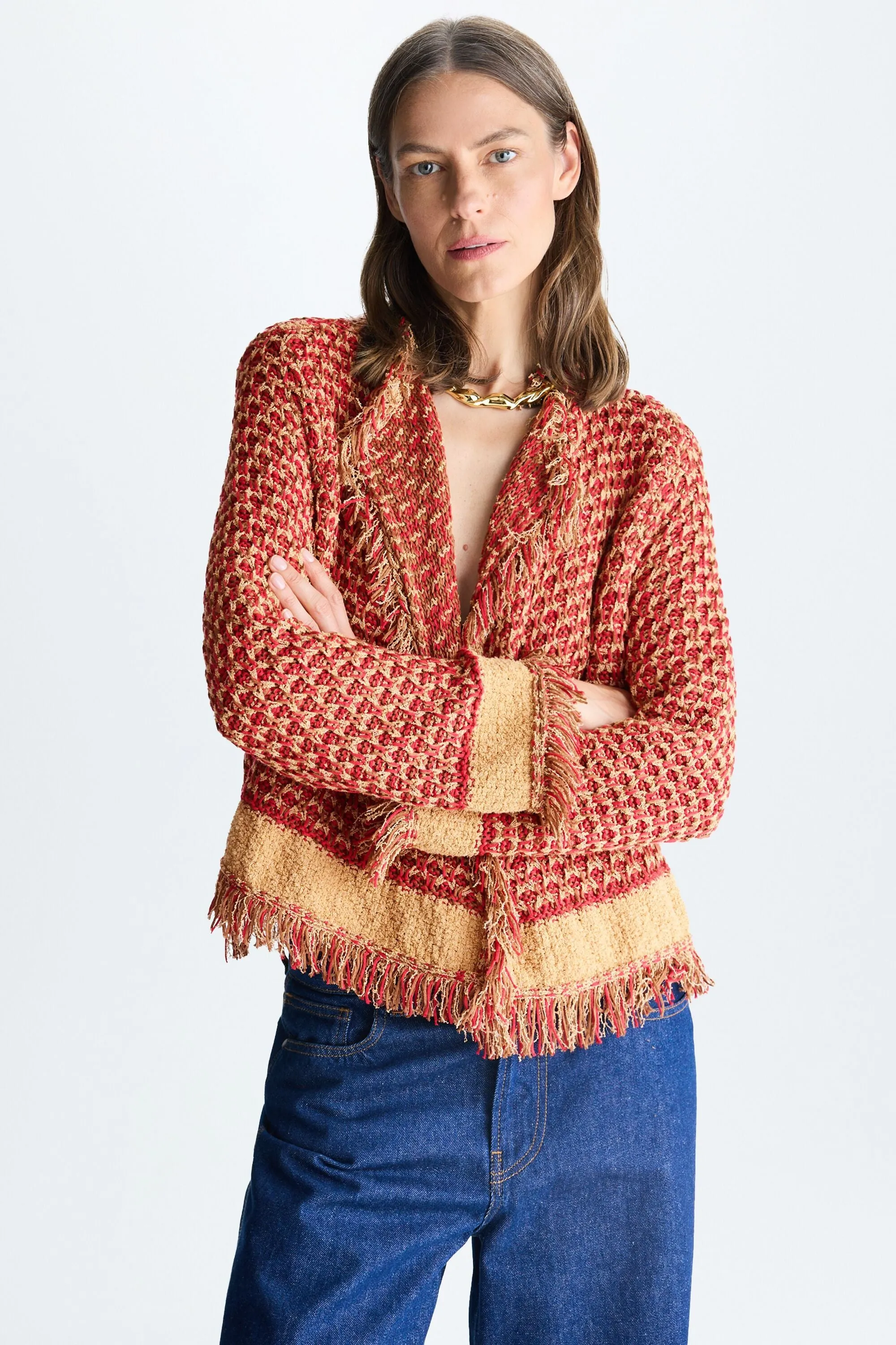 Chaqueta corta trama cinta boucle