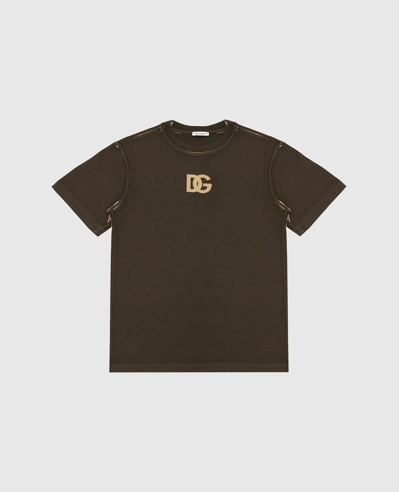 DOLCE&GABBANA CHILDREN'S BROWN TSHIRT WITH LOGO PRINT
