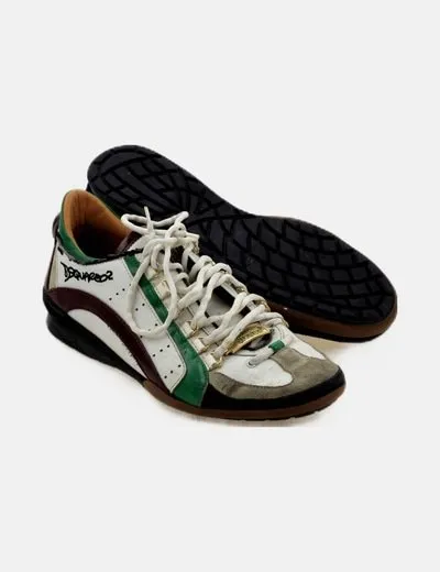 Dsquared2 Deportiva blanca raya verde