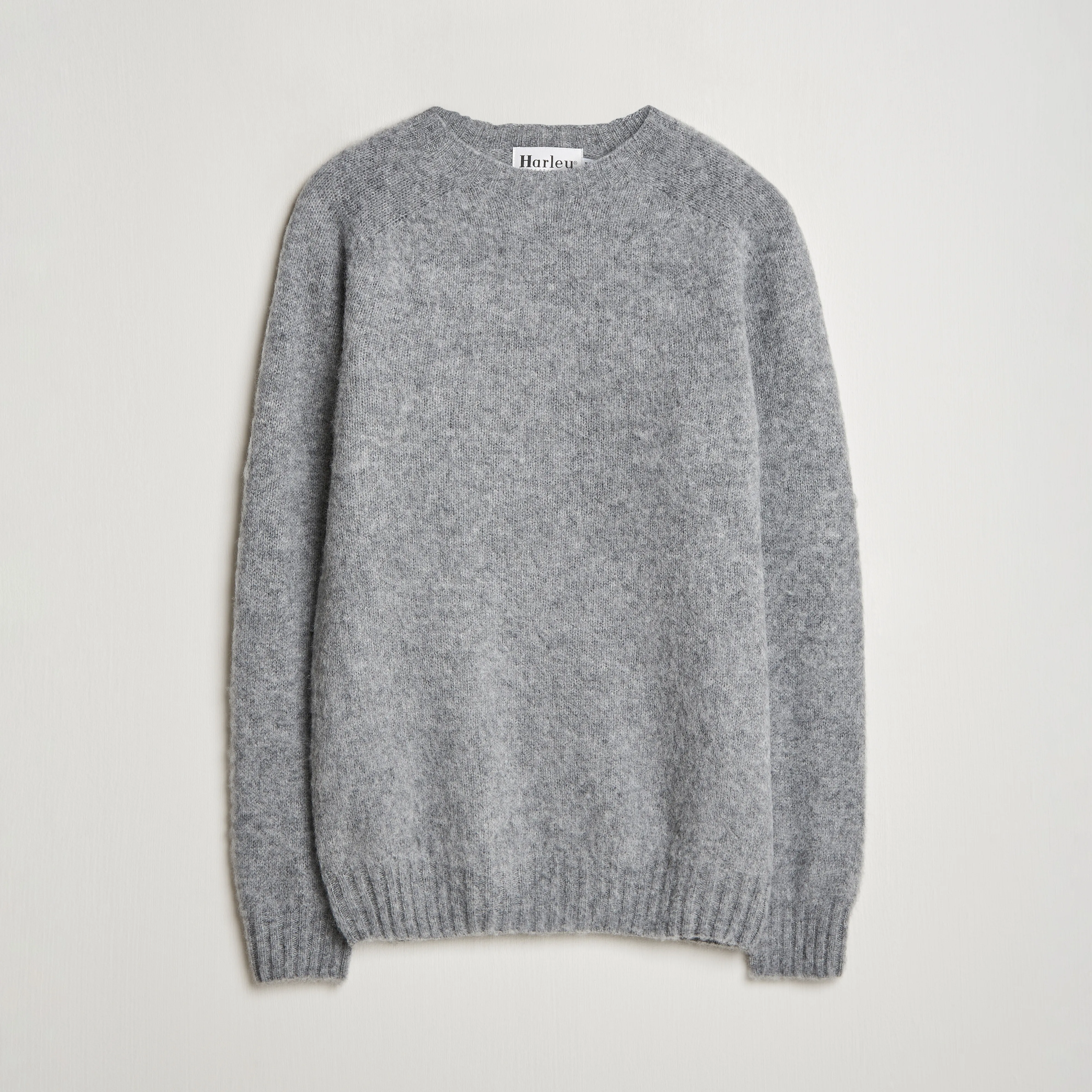 Harley Of Scotland Brushed Supersoft Lambswool Crewneck Medium Grey
