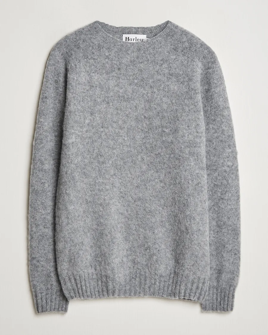 Harley Of Scotland Brushed Supersoft Lambswool Crewneck Medium Grey