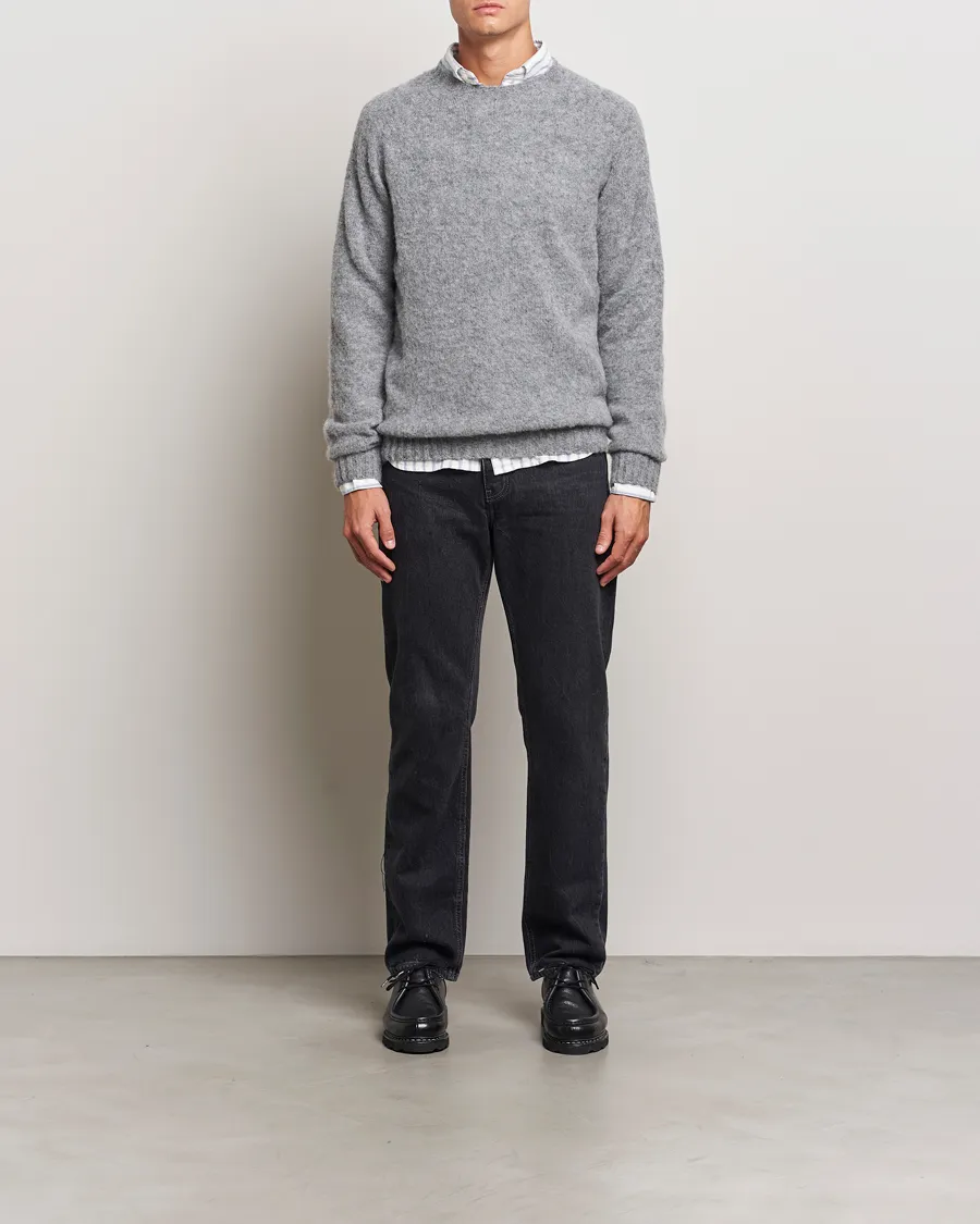 Harley Of Scotland Brushed Supersoft Lambswool Crewneck Medium Grey