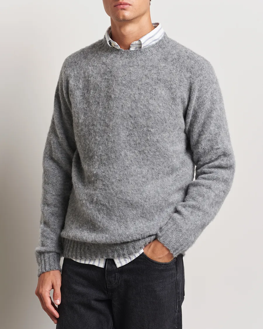 Harley Of Scotland Brushed Supersoft Lambswool Crewneck Medium Grey
