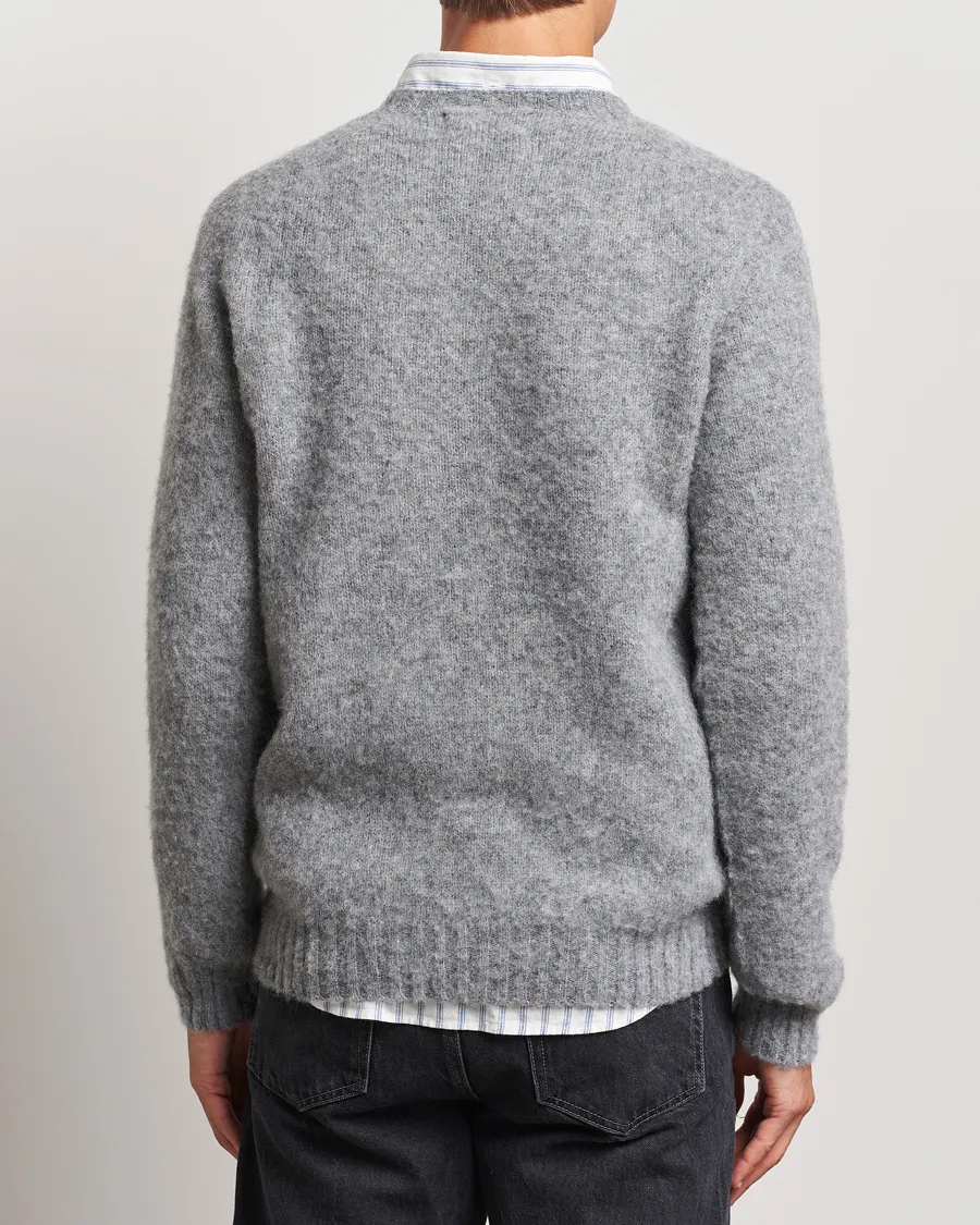 Harley Of Scotland Brushed Supersoft Lambswool Crewneck Medium Grey