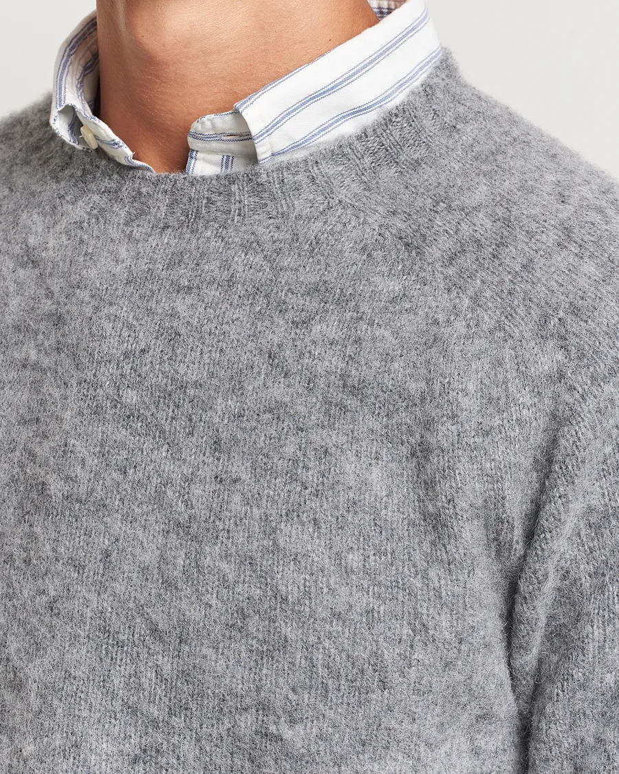 Harley Of Scotland Brushed Supersoft Lambswool Crewneck Medium Grey