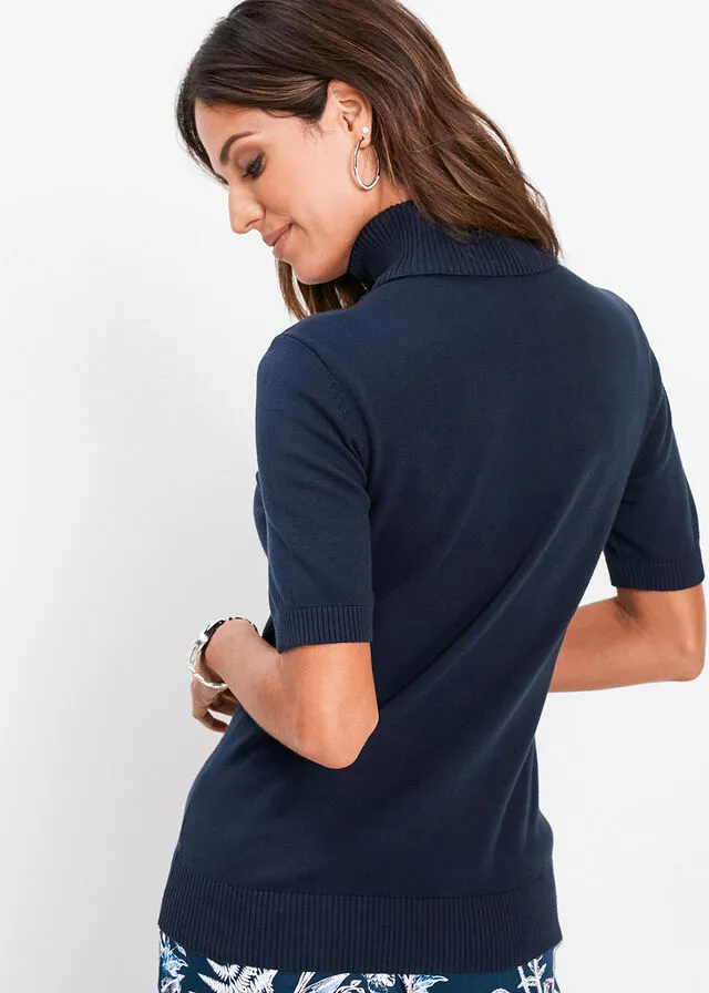 Jersey de cuello alto, manga corta Azul marino