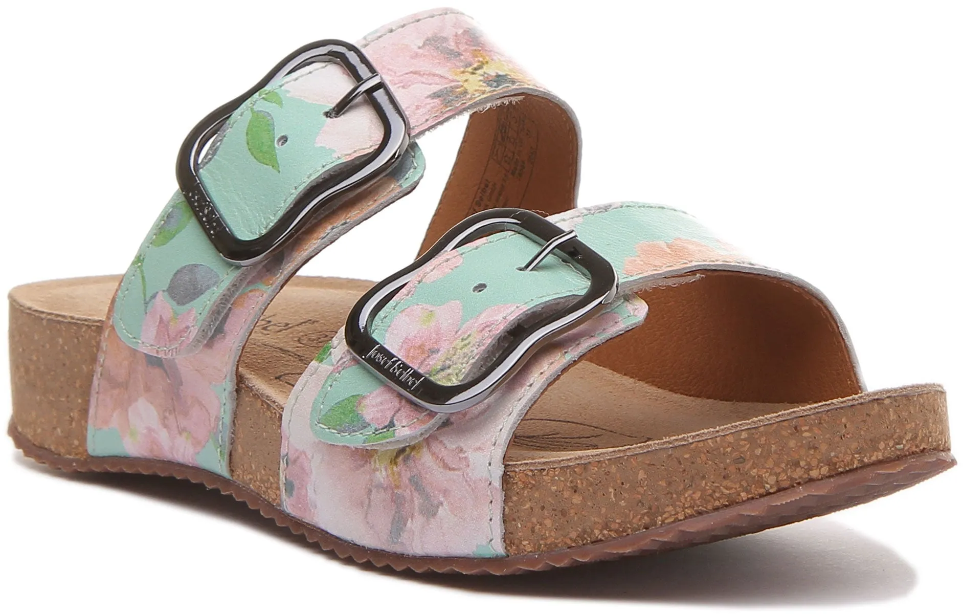Josef Seibel Tonga 64 Sandalia de cuero floral con 2 hebillas para mujer en menta