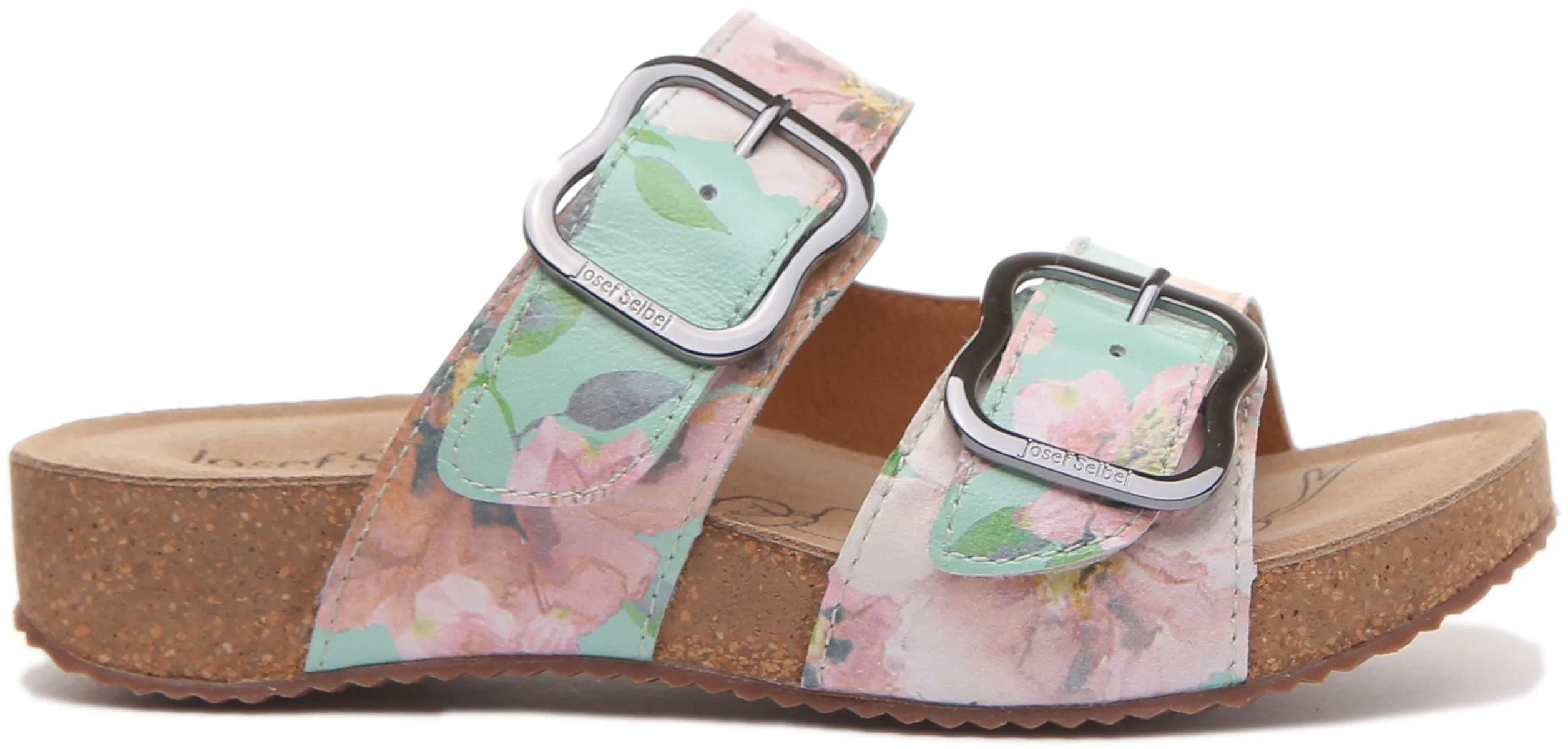 Josef Seibel Tonga 64 Sandalia de cuero floral con 2 hebillas para mujer en menta