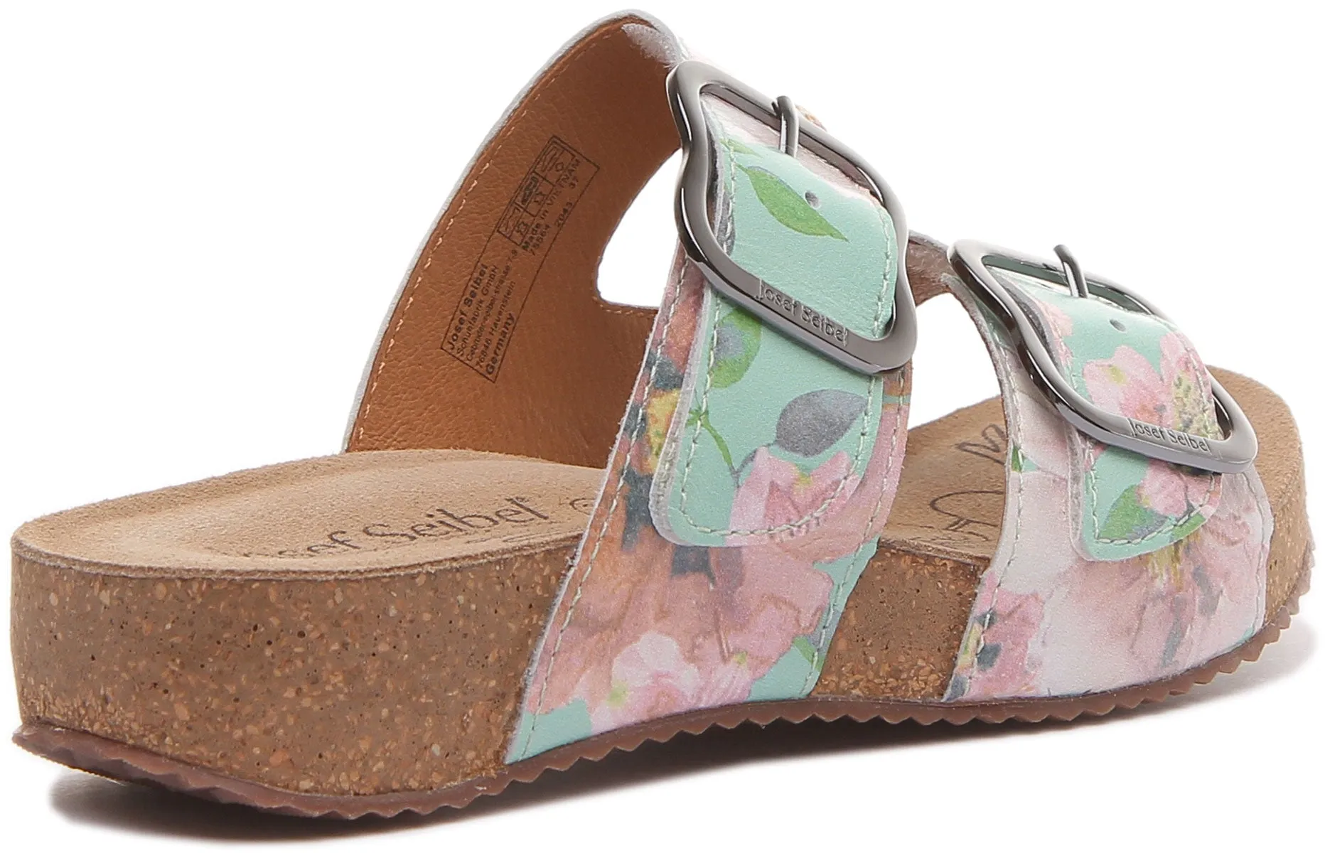 Josef Seibel Tonga 64 Sandalia de cuero floral con 2 hebillas para mujer en menta