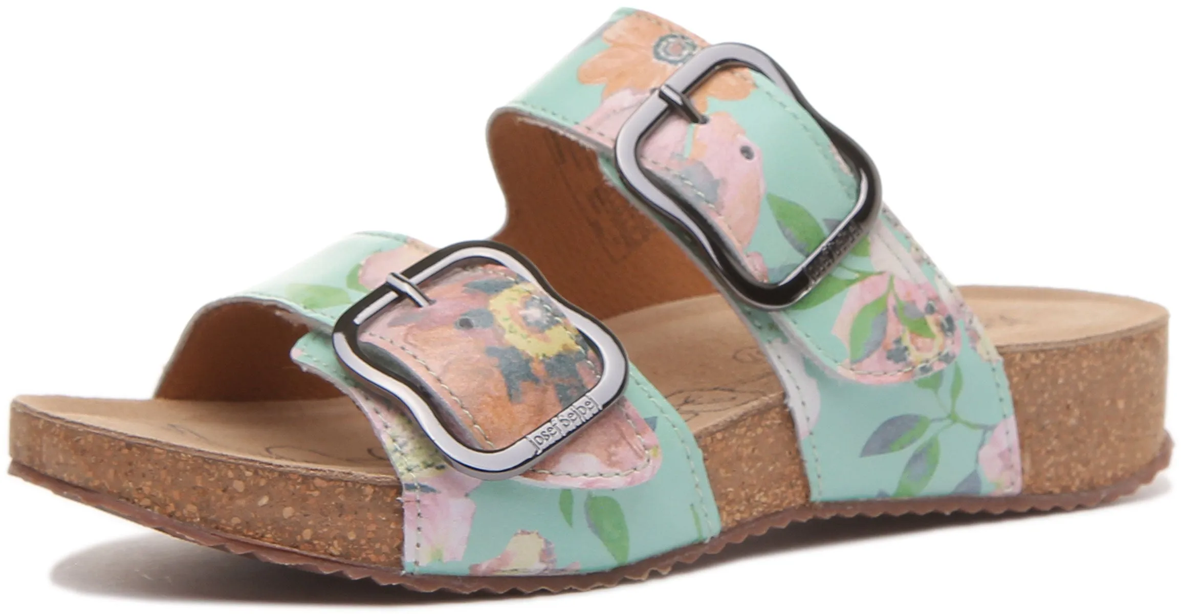 Josef Seibel Tonga 64 Sandalia de cuero floral con 2 hebillas para mujer en menta