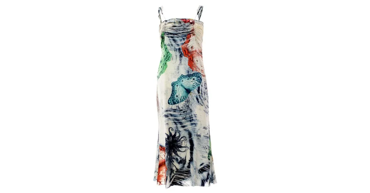 Just Cavalli Vestido lencero midi con estampado de mariposas Multicolor 