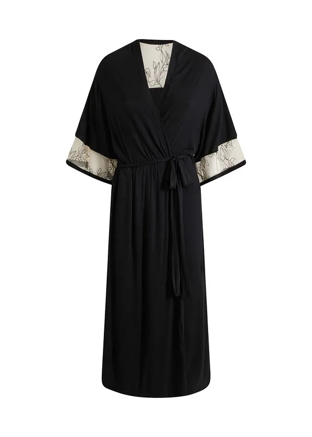 Kimono Negro + beige tiza