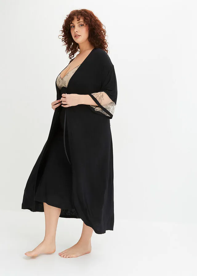 Kimono Negro + beige tiza