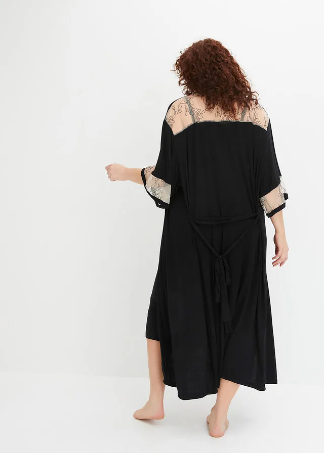 Kimono Negro + beige tiza