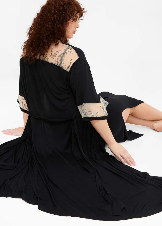 Kimono Negro + beige tiza