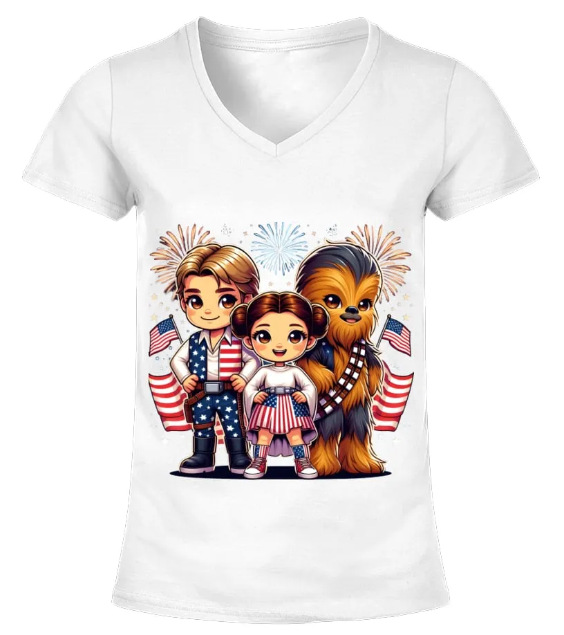 LEIA HANSOLO CHEWBACCA  INDEPENDENCE DAY CAMISETA CUELLO PICO MUJER