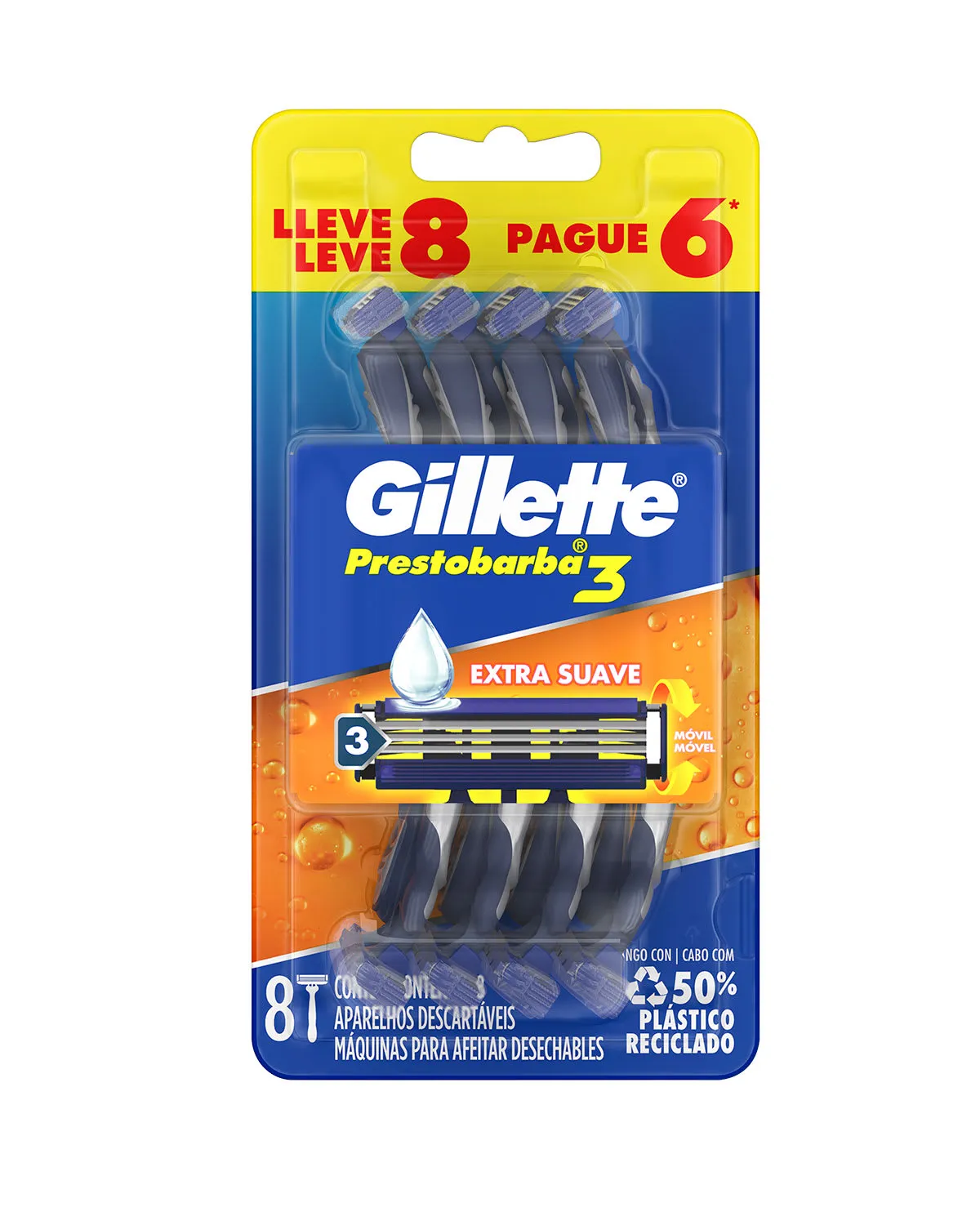 Pack x8 unidades Afeitadora Desechable con Afeitadas Suaves Prestobarba3