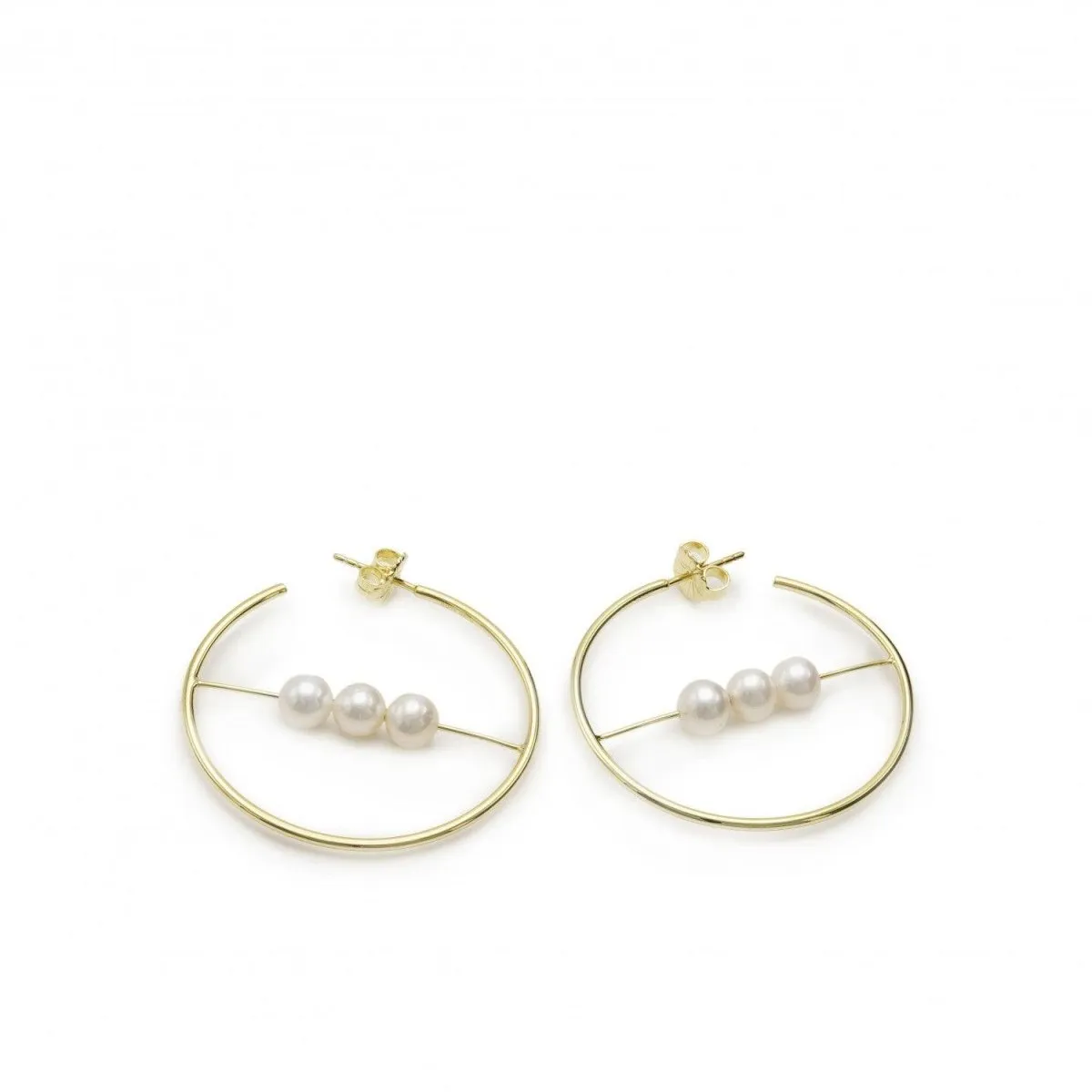 Pendientes aro originales diseo barra central con tres perlas