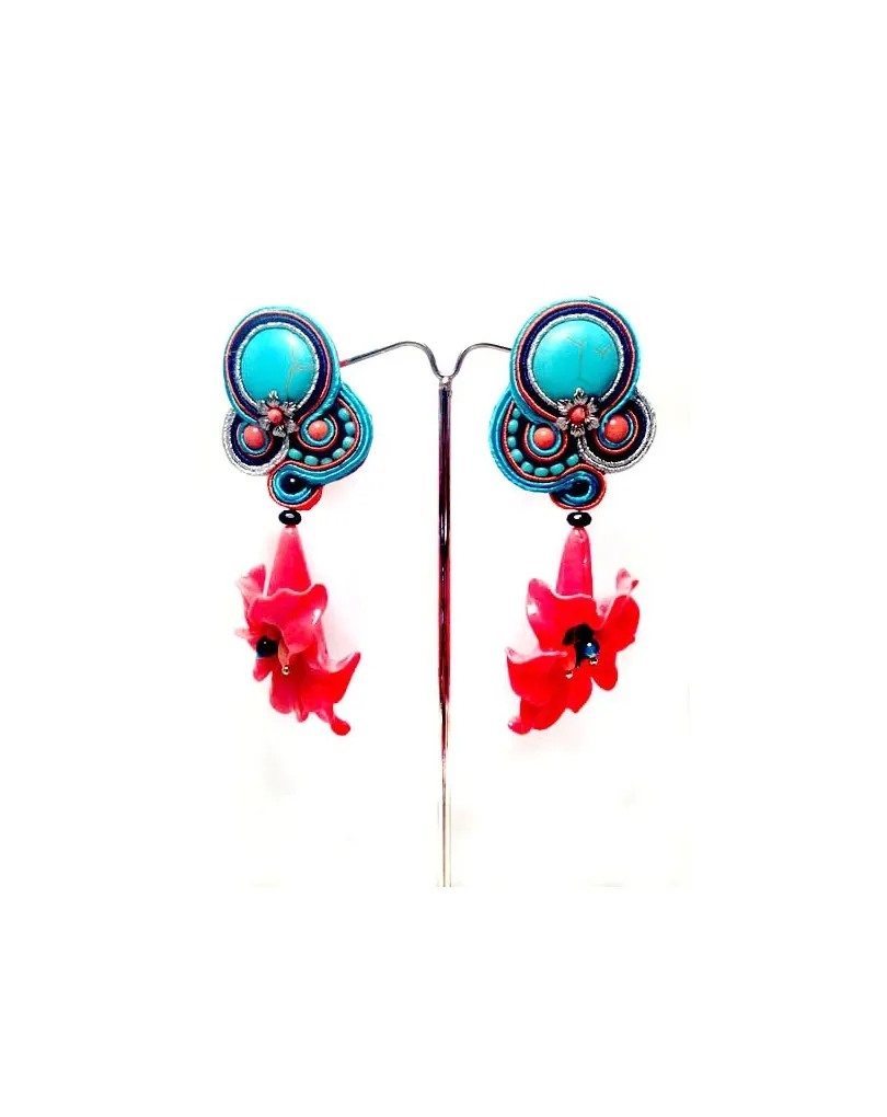 PENDIENTES FLAMENCA CORAL DE FLORES