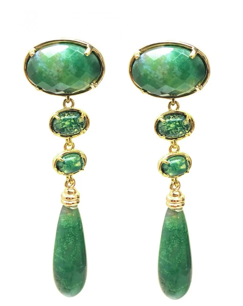 PENDIENTES MUJER LARGOS DE PIEDRA VERDE   PENDIENTES BISUTERIA FINA