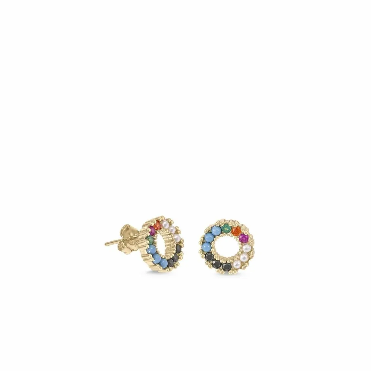 Pendientes pequeos dorados con piedras de colores