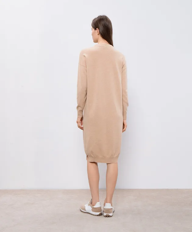 Peserico Brown wool, silk and cashmere dress with monil chain