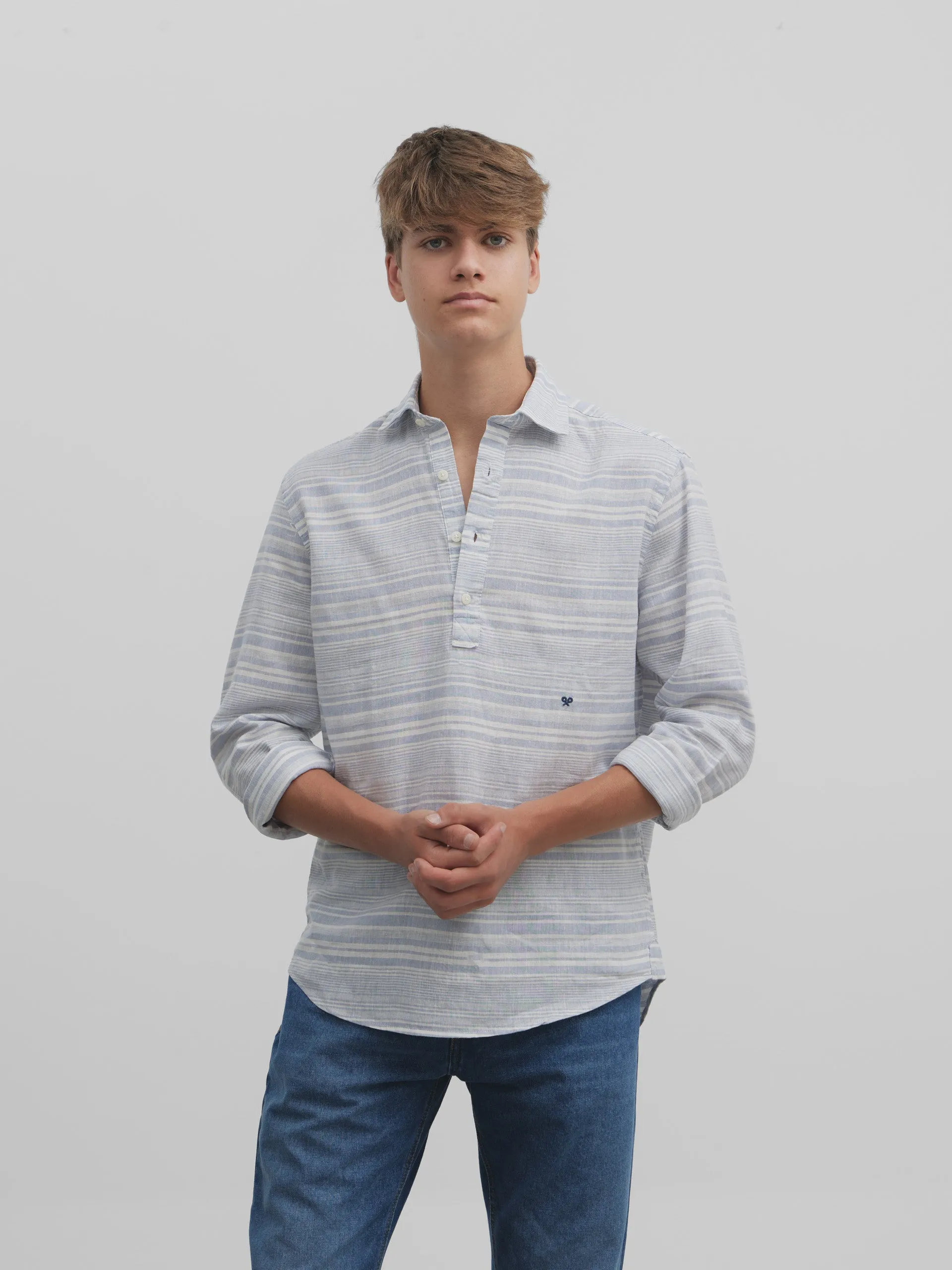 Polera sport silbon soft rayas irregulares azules