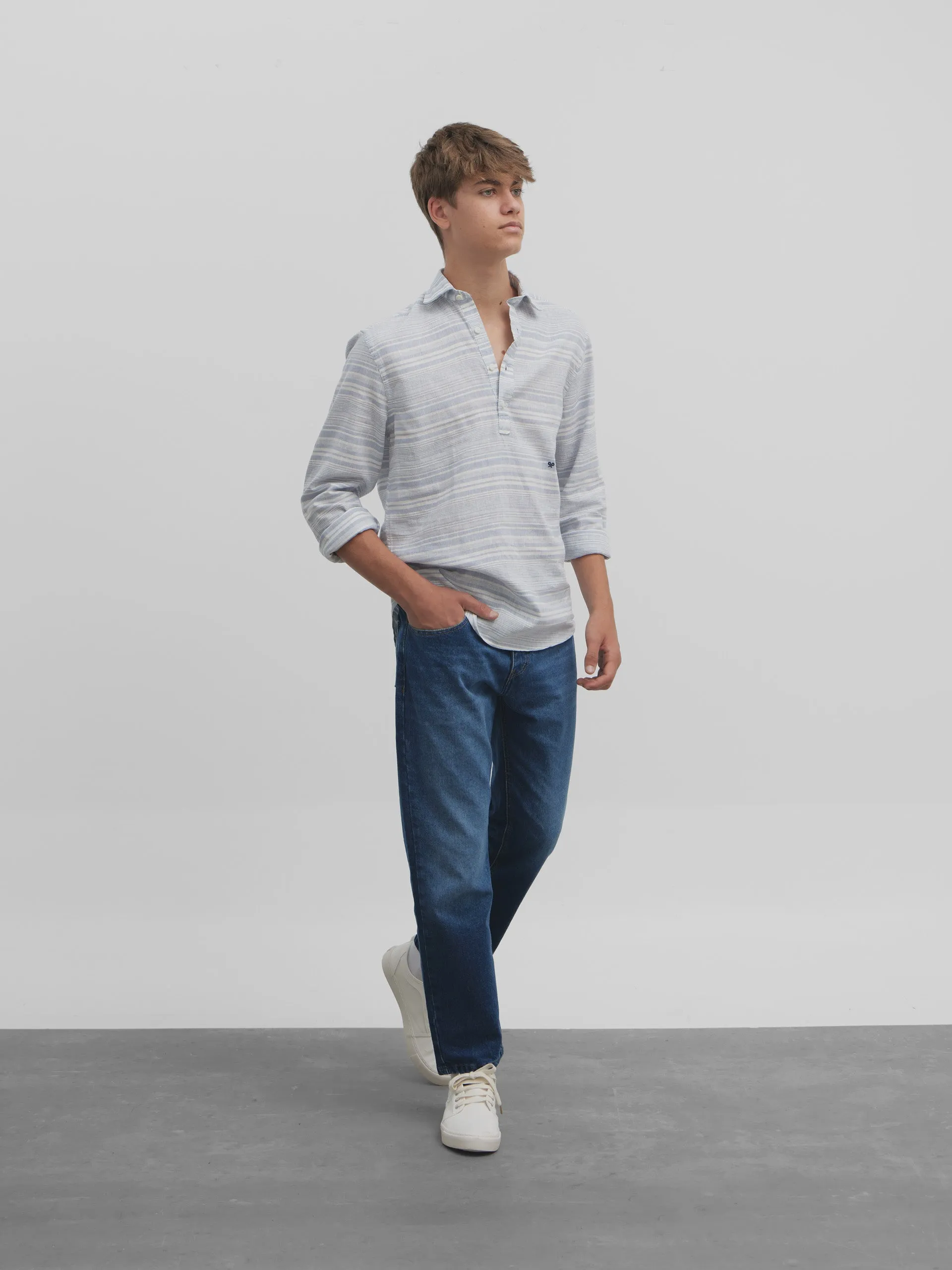 Polera sport silbon soft rayas irregulares azules