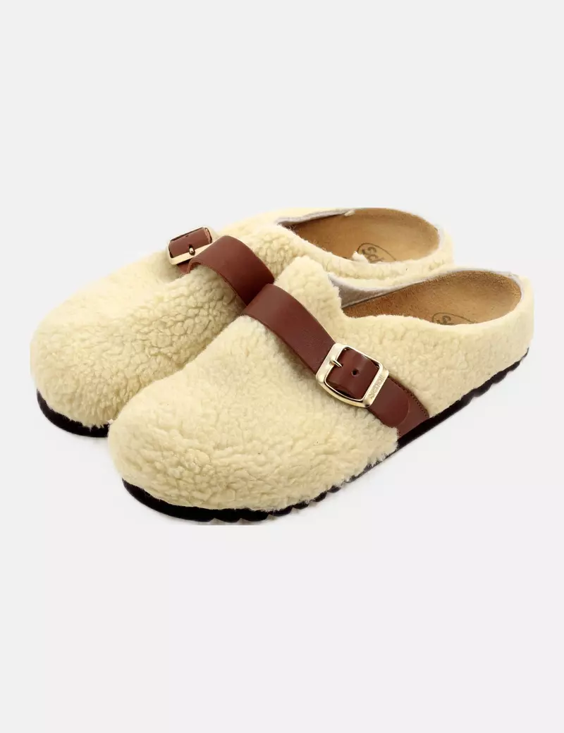 Scholl Zuecos borreguito beige