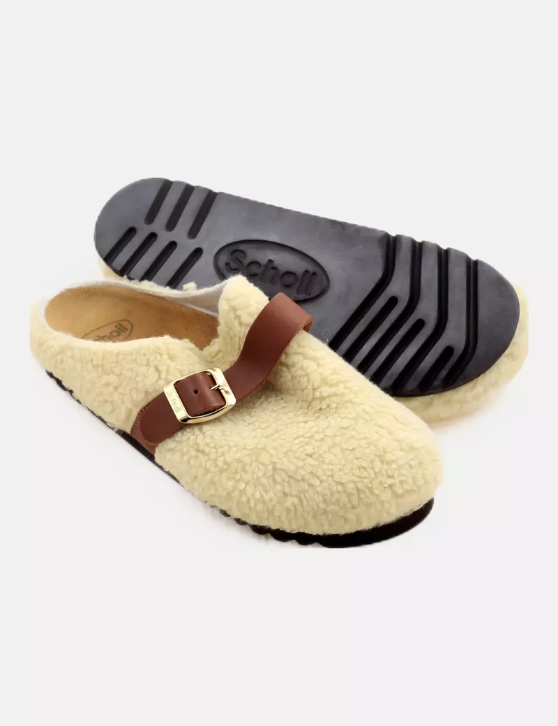 Scholl Zuecos borreguito beige