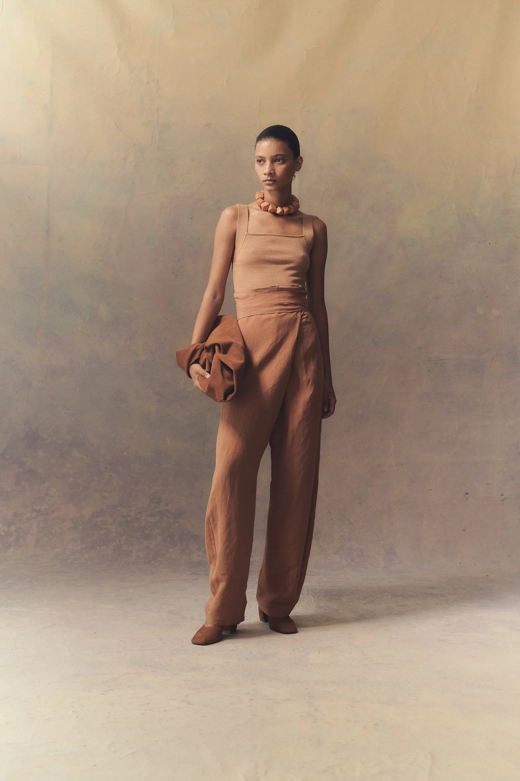 Tanami, terracotta linen and silk pants