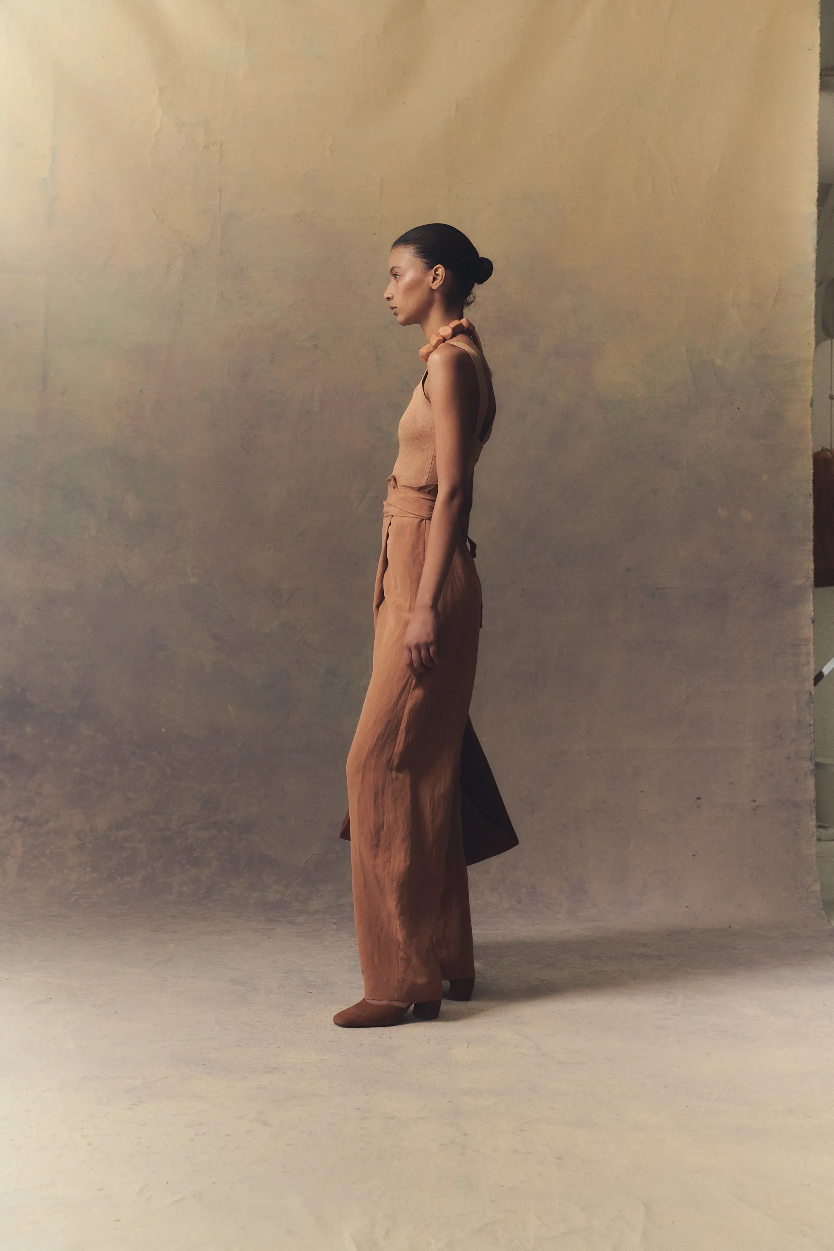 Tanami, terracotta linen and silk pants