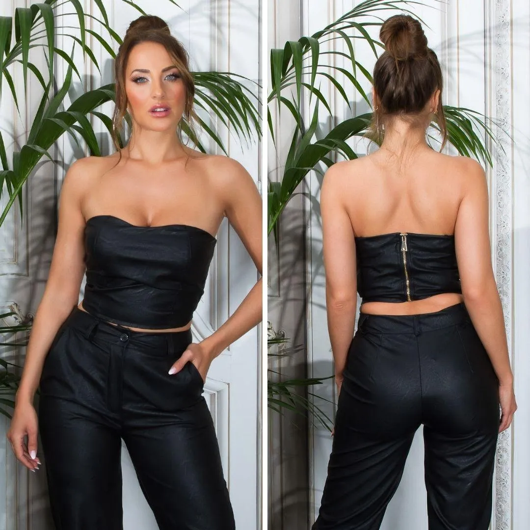 Top Bandeau polipiel Negro
