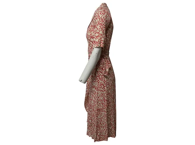 Vestido cruzado estampado Ganni en viscosa blanca y roja 