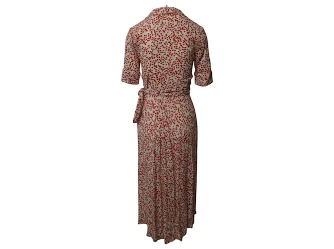 Vestido cruzado estampado Ganni en viscosa blanca y roja 