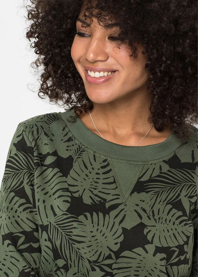 VESTIDO ESTAMPADO TIPO SUDADERA VERDE OLIVA OSCURONEGRO ESTAMPADO