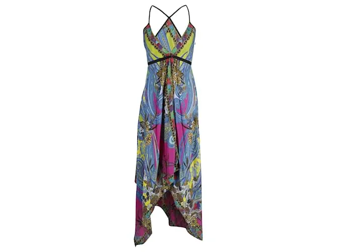 Vestido largo con cuello halter estampado en seda multicolor de Etro 